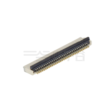 Pitch 0.50mm 90°H1.00mm 卧贴双面接后掀盖 SMT型 FPC 32pin 本色 镀半金接触点及焊接脚点1u，镍底35-60u.